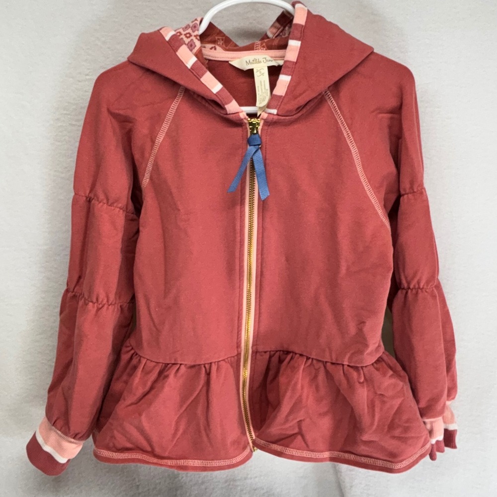 Matilda Jane Kids Girls Red Ruffle Peplum‎ Hoodie Zip Up Jacket Size 8